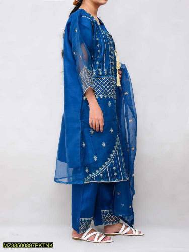 4 pce women stltched fancy organza embroiled sult