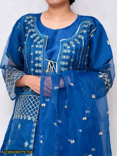 4 pce women stltched fancy organza embroiled sult