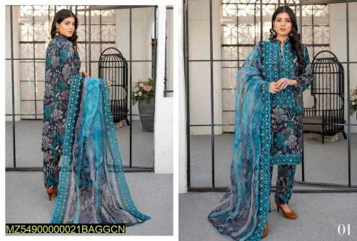 3pce women unstltched Lawn digital print sult