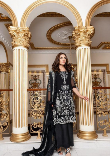 3 pcs Norans chiffon Embroidered suit (Merae Black 🖤)