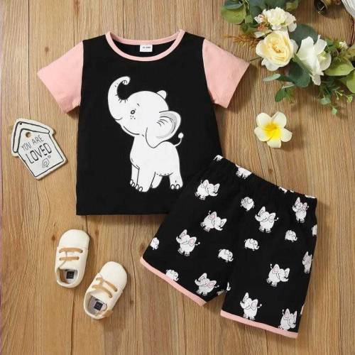 2 peces baby printed set  stitched cotton  tee shirts 