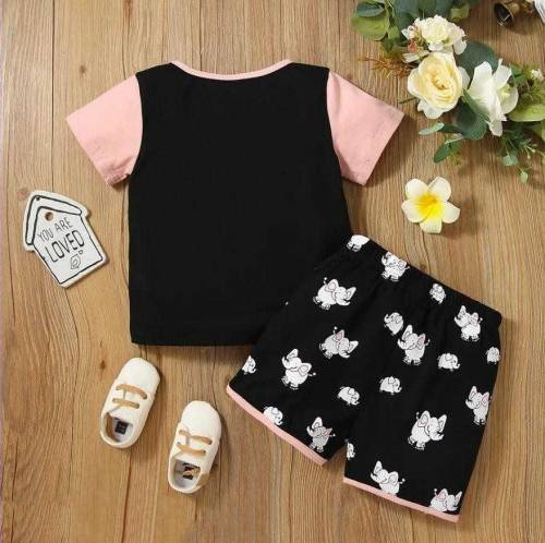 2 peces baby printed set  stitched cotton  tee shirts 