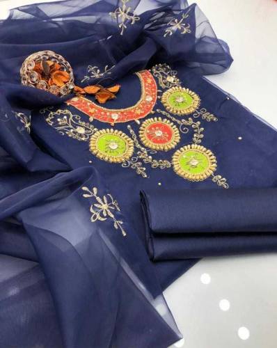 3 Pcs Women's Unstitched Organza Embroidered Fancy Suit