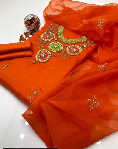 3 Pcs Women's Unstitched Organza Embroidered Fancy Suit