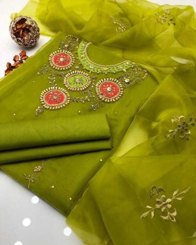 3 Pcs Women's Unstitched Organza Embroidered Fancy Suit