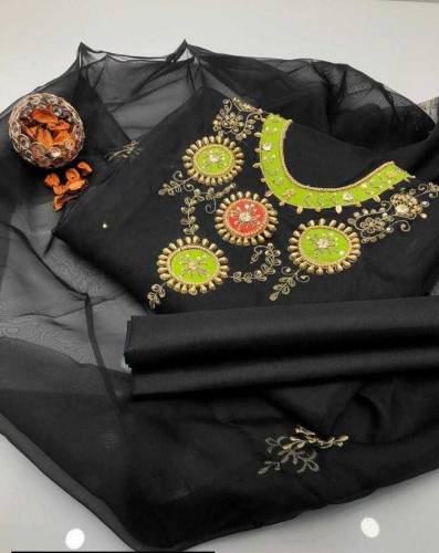 3 Pcs Women's Unstitched Organza Embroidered Fancy Suit