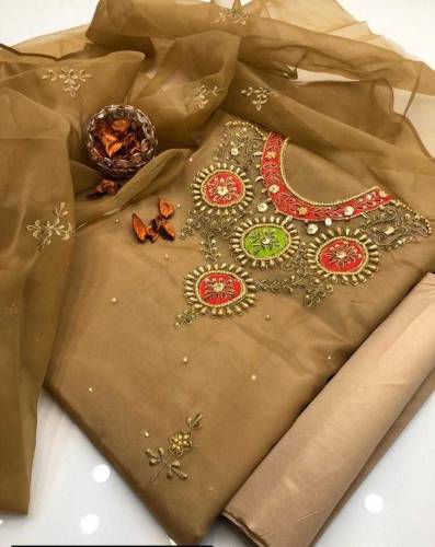 3 Pcs Women's Unstitched Organza Embroidered Fancy Suit