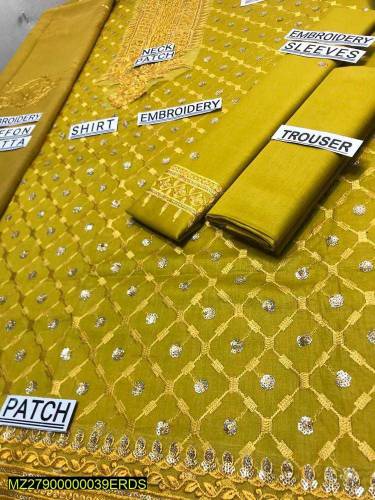 3 pce women unstltched lawn embroidery suit