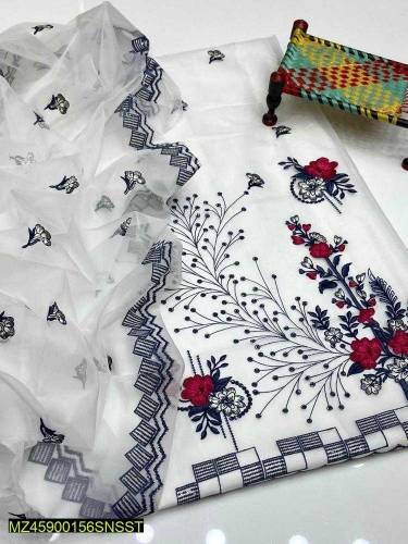 2 pcs women s unstitched khaddi net embroidered suit 