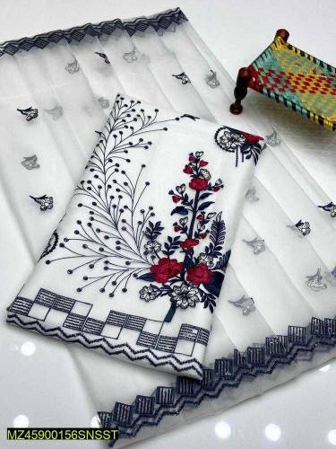 2 pcs women s unstitched khaddi net embroidered suit 
