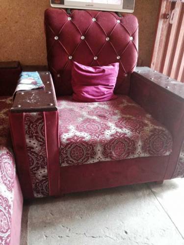 used full sofa set with cushions and covers 