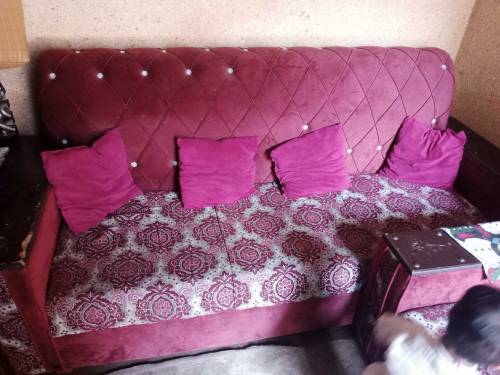 used full sofa set with cushions and covers 