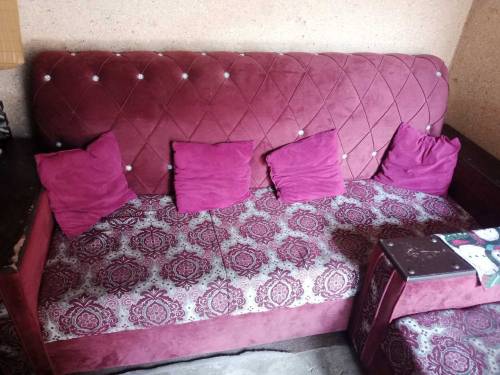 used full sofa set with cushions and covers 