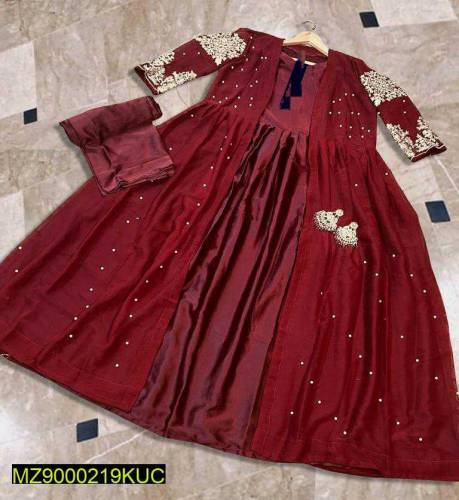 3 PCS woman stitched fancy shamoz silk embroidered Maxy 