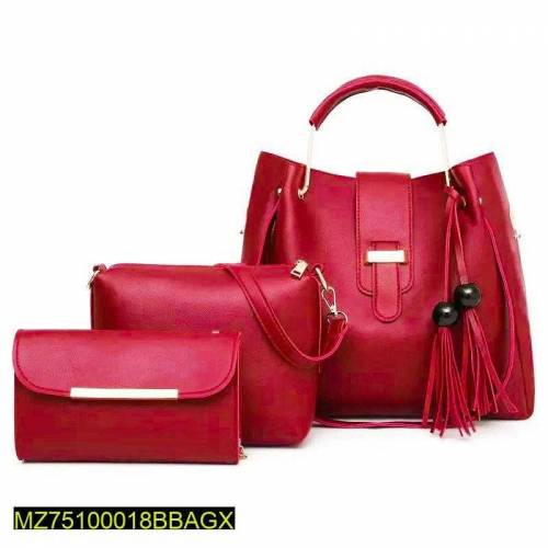 3 pcs women's pu leather handbag Red free home delivery 