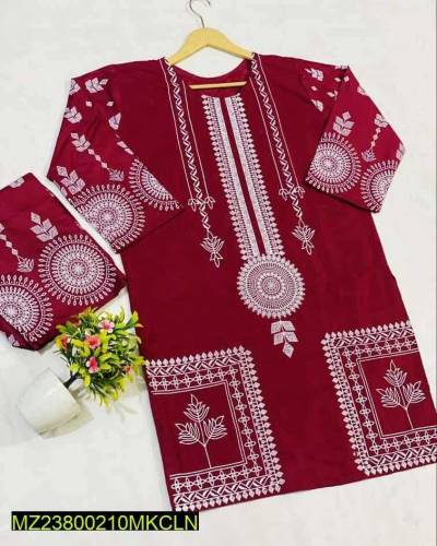 2 Pcs Printed Arabic Lawn Stitched Suit