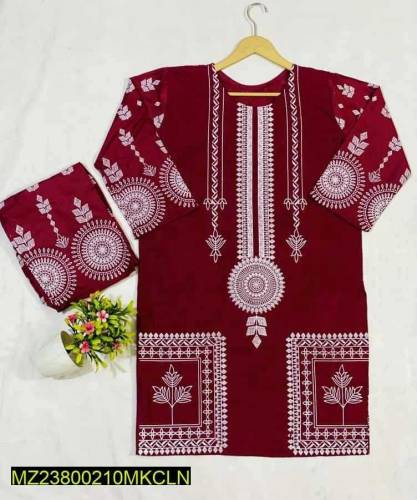 2 Pcs Printed Arabic Lawn Stitched Suit
