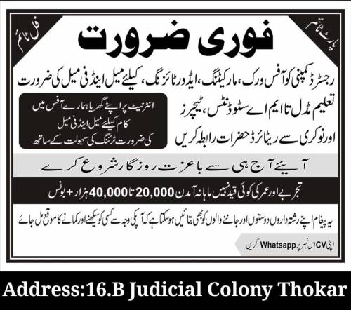 urgent staff Required Immegiately office work