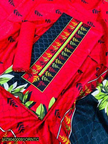 3 pcs women's unstitched lawn printed suit