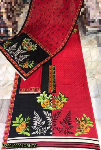 3 pcs women's unstitched lawn printed suit