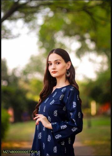 2 Pcs Women's Stitched Linen Printed Shirt and Trouser