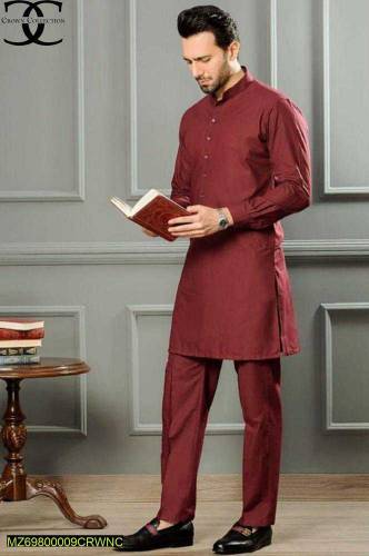 2 Pcs Men's Stitched Wash And Wear Plain Suit