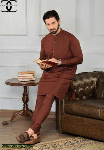 2 Pcs Men's Stitched Wash And Wear Plain Suit