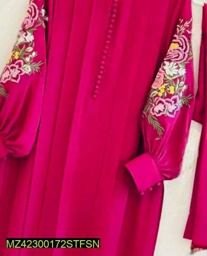 2 Pcs Woman's Stitched Arabic Lawn Embroidered Suit