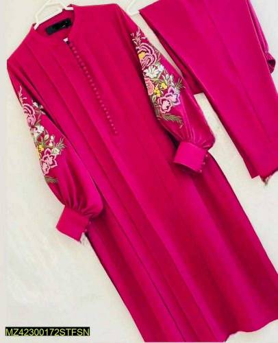 2 Pcs Woman's Stitched Arabic Lawn Embroidered Suit