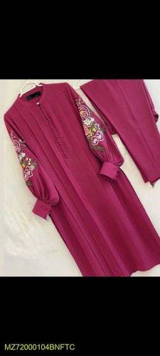 2 Pcs Woman's Stitched Arabic Lawn Embroidered Suit