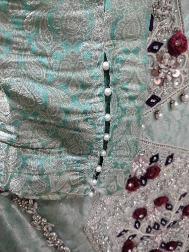 organza shirt with handmade work and contrast duffata in net pink colo