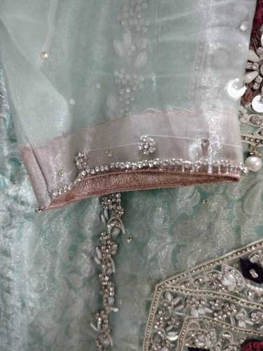 organza shirt with handmade work and contrast duffata in net pink colo