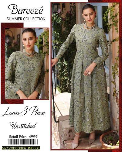 Unstitched Lawn Embroidered Suit 3 Piece