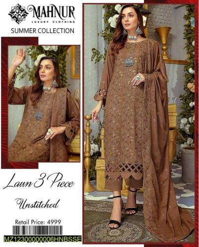 Unstitched Lawn Embroidered Suit 3 Piece