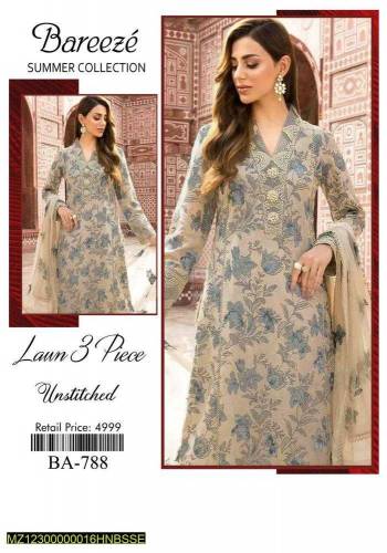 Unstitched Lawn Embroidered Suit 3 Piece