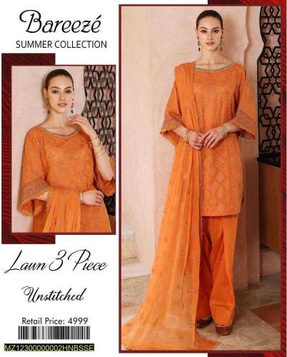Unstitched Lawn Embroidered Suit 3 Piece