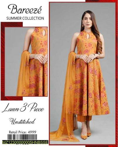 Unstitched Lawn Embroidered Suit 3 Piece
