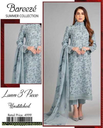 Unstitched Lawn Embroidered Suit 3 Piece