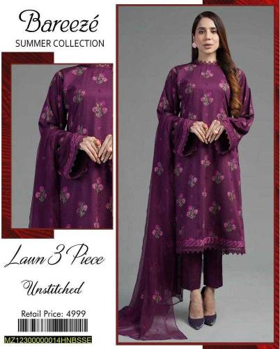 Unstitched Lawn Embroidered Suit 3 Piece