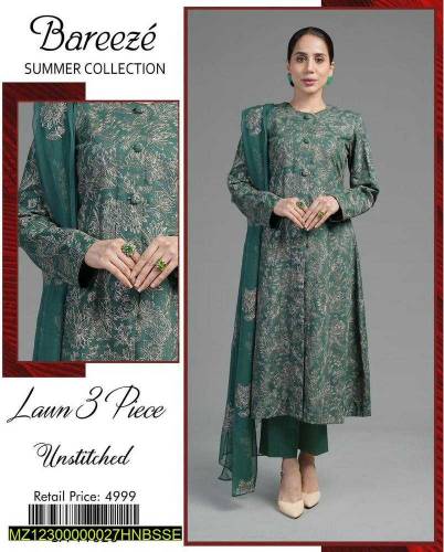 Unstitched Lawn Embroidered Suit 3 Piece
