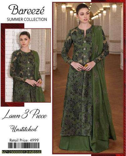 Unstitched Lawn Embroidered Suit 3 Piece