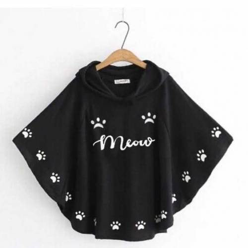 Round style Meow Printed Hooded Poncho 