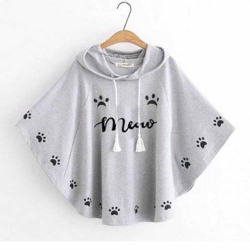 Round style Meow Printed Hooded Poncho 