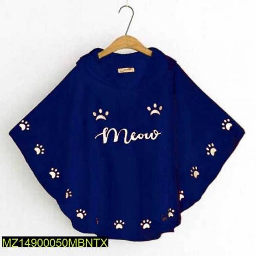 Round style Meow Printed Hooded Poncho 