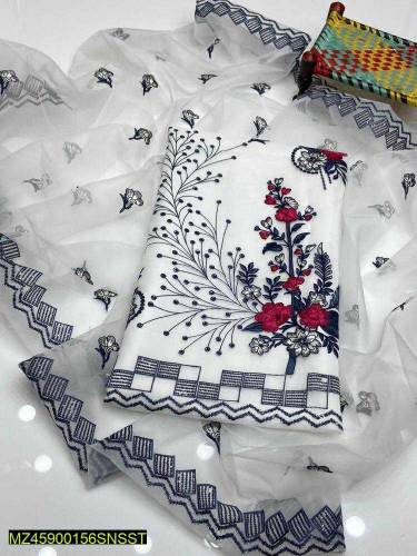 2 Pcs Women's Unstitched Khaddi Net Embroidered Suit