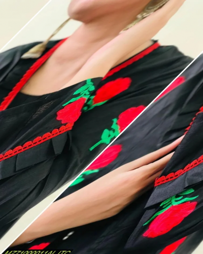  3 Pcs Women's Stitched Fancy Katan Silk Embroidered Go