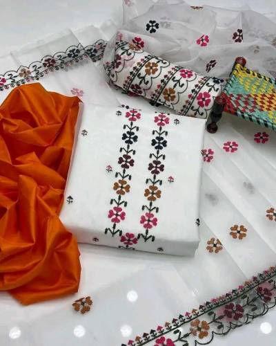  3 Pcs Women's Unstitched Organza Embroidered Suit 