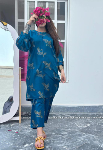 2 Pcs Women's Stitched Linen Printed Suit