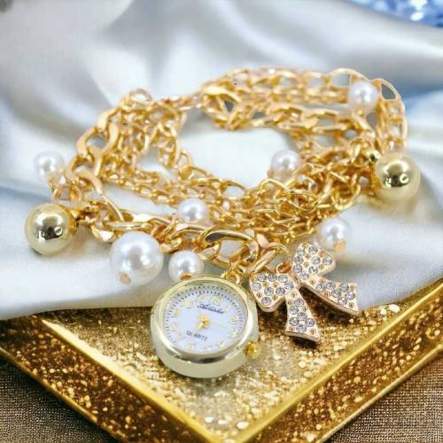 Pearls bracelet watch for girls 