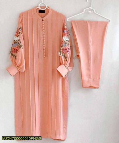 2 pcs Women's Stitched Linen Embroidered shirt and Trouser 